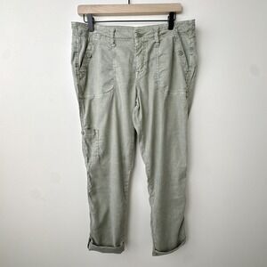 Level 99 Dayla Cargo Pants Size 30 Olive Green Linen Tencel Blend Cuffed NL2B94